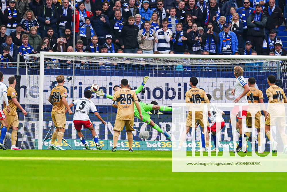 Dennis Siemen (VfB Stuttgart), 41, saves a shot on goal by Fabio Vieira (Hamburger SV), 20 (GER), Hamburger SV vs. VfB Stuttgart, soccer, Bundesliga 1, Matchday 06, 2026–2027 season, October 17, 2026 DFL regulations prohibit any use of photographs as image sequences and or quasi-video GER, Hamburger SV vs. VfB Stuttgart, soccer, 1st Bundesliga, Matchday 06, 2026–2027 Season, October 17, 2026, Hamburg