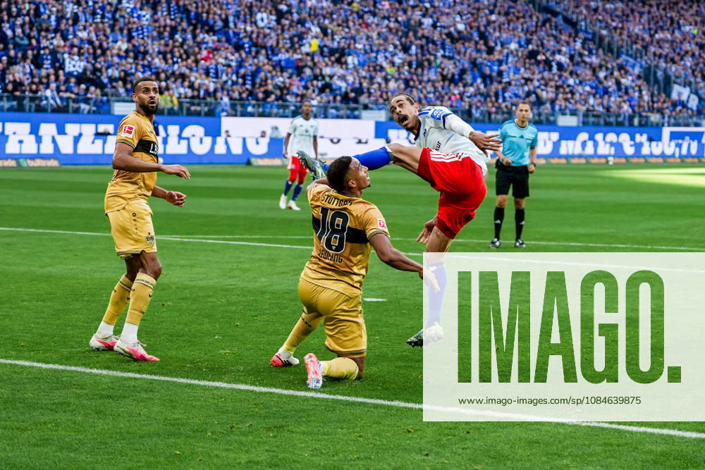 Germany Soccer Bundesliga 2026-27, Matchday 6: Hamburger SV (HSV) vs. VfB Stuttgart at Volkspark Stadium, Hamburg. Yussuf Poulsen (Hamburger SV), 15; Jamie Leweling (VfB Stuttgart), 18