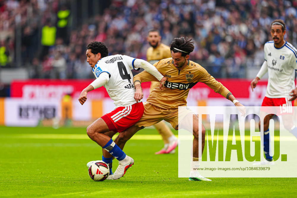 Bilal Nadir, Hamburger SV, 04; Atakan Karazor, VfB Stuttgart, 16 GER; Hamburger SV vs. VfB Stuttgart, soccer, Bundesliga 1, Matchday 06, 2026–2027 season, October 17, 2026 DFL regulations prohibit any use of photographs as image sequences and or quasi-video GER, Hamburger SV vs. VfB Stuttgart, soccer, 1st Bundesliga, Matchday 06, 2026–2027 Season, October 17, 2026, Hamburg
