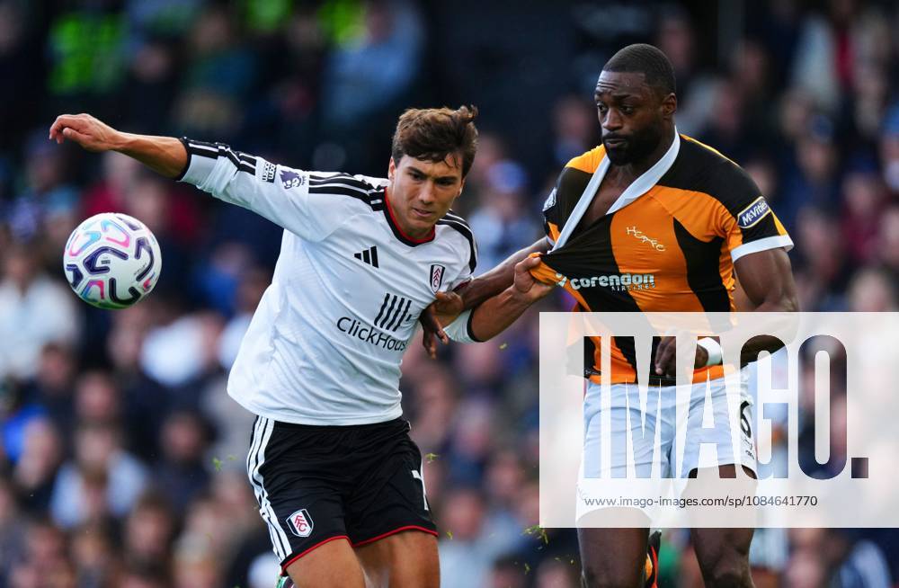 Gonzalo Garcia of Fulham grapples with Semi Ajayi of Hull City Fulham v Hull City, Premier League, Football, Craven Cottage, London, UK - 17 Oct 2026London Craven Cottage United Kingdom