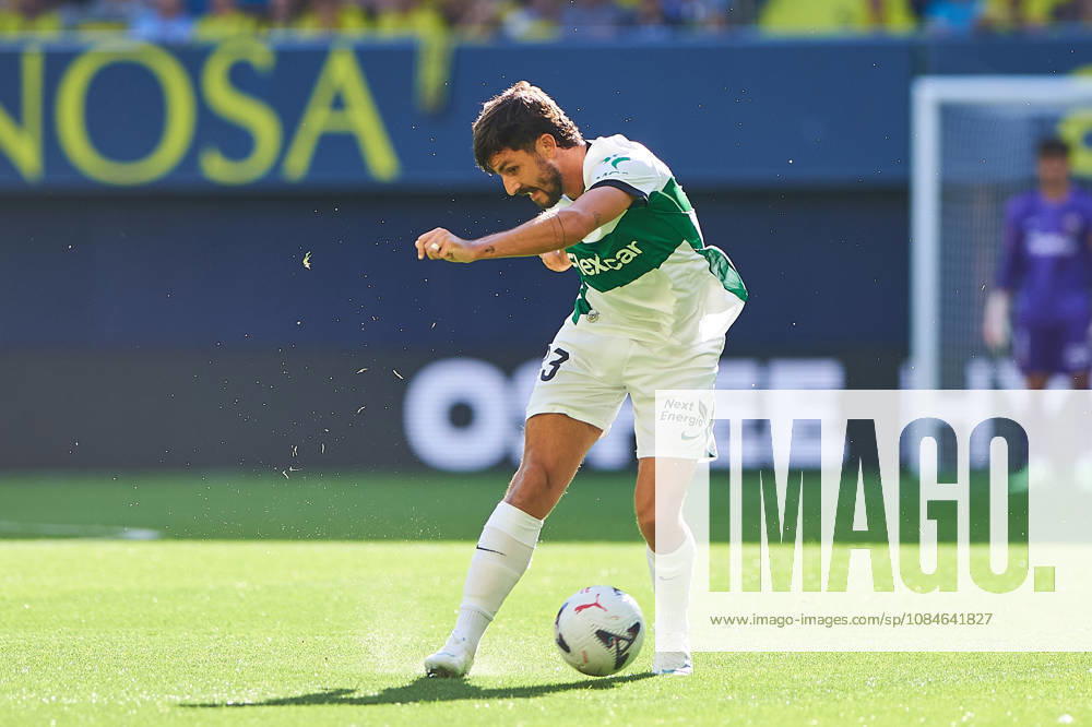Victor Chust of Elche CF during the LaLiga EA Sports match between Villarreal CF and Elche CF at Estadio de la Cerámica on October 17, 2026, in Villarreal, Spain