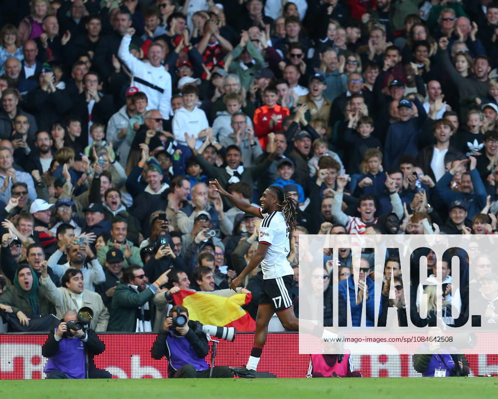 GOAL 1-0. Alex Iwobi of Fulham celebrates after opening the scoring during the Premier League match between Fulham and Hull City at Craven Cottage on October 17, 2026 in London, England.