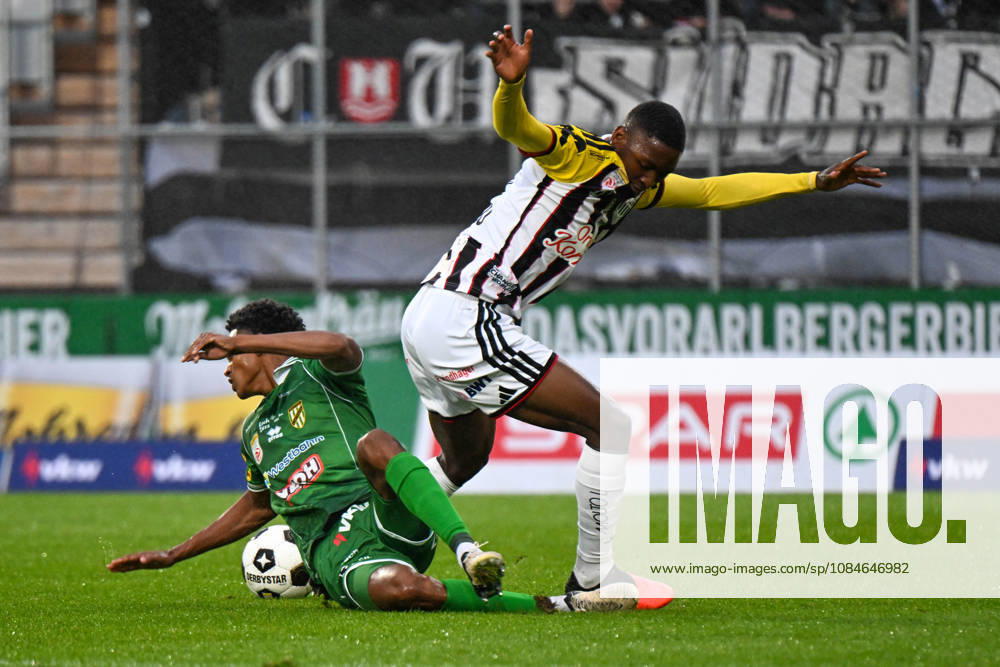 SOCCER - BL, A.Lustenau vs LASK LUSTENAU,AUSTRIA,17.OCT.26 - SOCCER - ADMIRAL Bundesliga, SC Austria Lustenau vs Linzer ASK. Image shows Anilson Dourado Santiago (A.Lustenau) and Yvan Dibango (LASK). GEPAxpictures xOliverxLerch