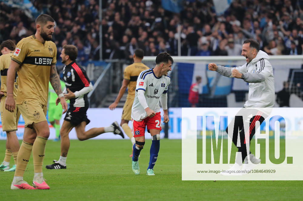 Nicolas Capaldo of Hamburger SV celebrates after the final whistle. Soccer, Men s, 2026–2027 season, 1st Division, Volksparkstadion, Hamburger SV vs. VfB Stuttgart, 1–0. DFL regulations prohibit any use of photographs as image sequences and or quasi-video.