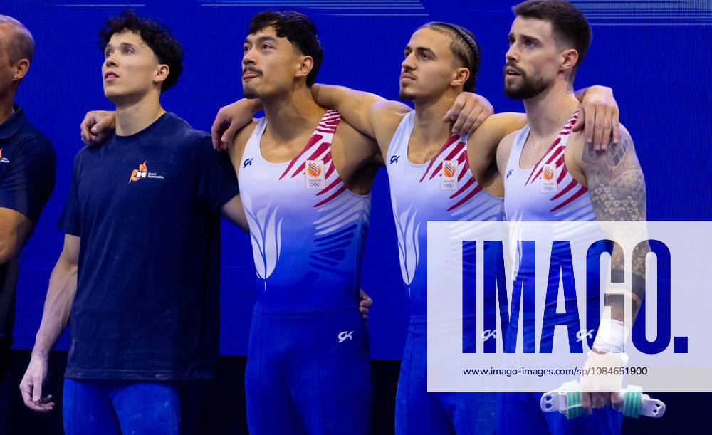 ROTTERDAM - Jermain Gruenberg, Loran de Munck, Amine Abaidi and Casimir Schmidt during the qualifications at the World Gymnastics Championships in Rotterdam Ahoy. IRIS VAN DEN BROEK ANP ANPxSportx IVx 572725536 originalFilename: 572725536