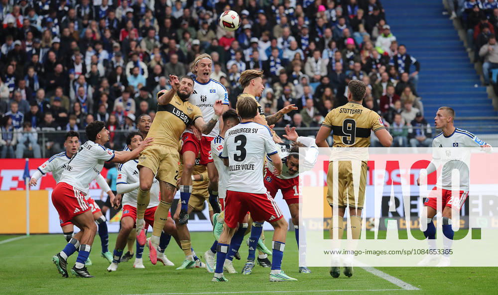 Defensive Tower: Sebastian Bornauw (Hamburger SV), Jeff Chabot (VfB Stuttgart) — Soccer, Men s, 2026–2027 season, 1st Division, Volksparkstadion, Hamburger SV vs. VfB Stuttgart, 1–0. DFL regulations prohibit any use of photographs as image sequences and or quasi-video.