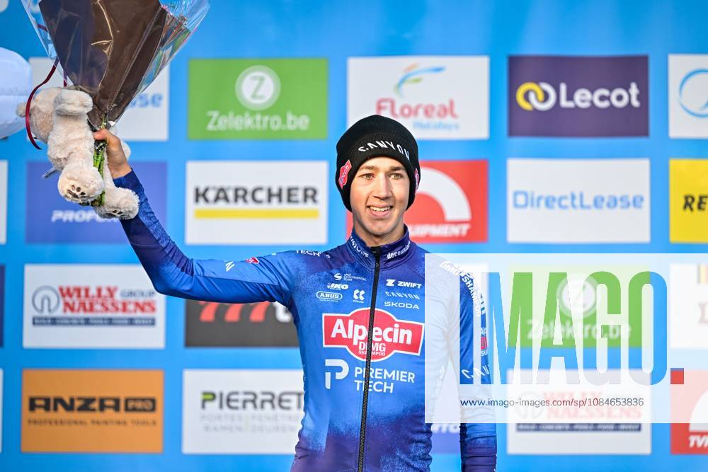 Belgian Jente Michels of Alpecin-Premier Tech pictured on the podium after the men s elite race of the Berencross Meulebeke cyclocross cycling event, race 2 8 in the HG Cross competition, on Saturday 17 October 2026. DAVIDxPINTENS x190093137x