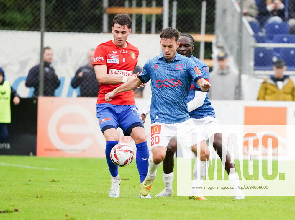 Cham, Switzerland; Men s Soccer, 2026–2027 Season, Swiss Cup, Round 2, SC Cham vs. FC Sion, 0–2; Photo by Nias Hefti: FC Sion vs. Iwan Heggli (FC Cham); Action: Tackle