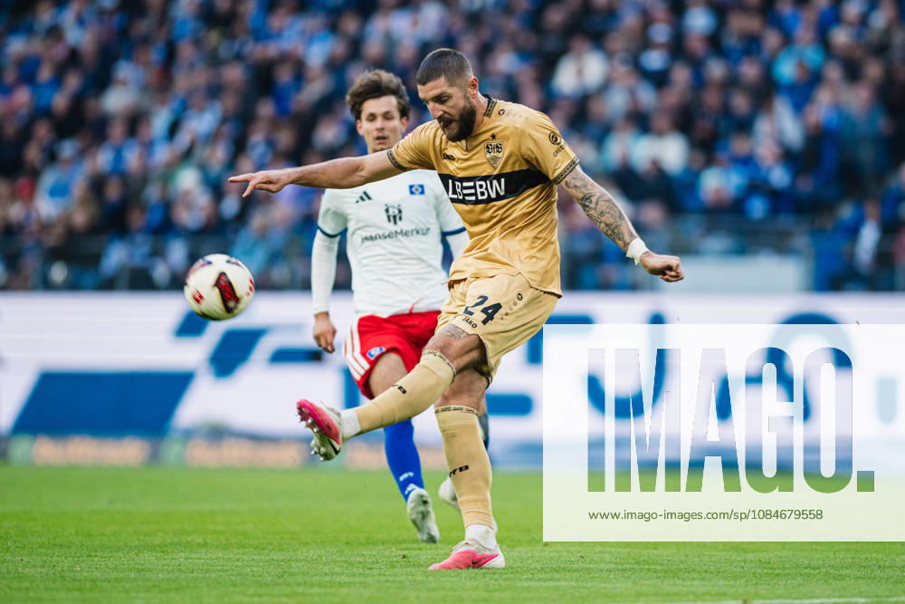 1 Bundesliga: Hamburger SV vs. VfB Stuttgart, October 17, 2026; Jeff Chabot (VfB Stuttgart), 24, kicks the soccer ball, 1 Bundesliga, Matchday 6: Hamburger SV vs. VfB Stuttgart on October 17, 2026, at the Volksparkstadion, Hamburg. DFL regulations prohibit any use of photographs as image sequences and or quasi-video.