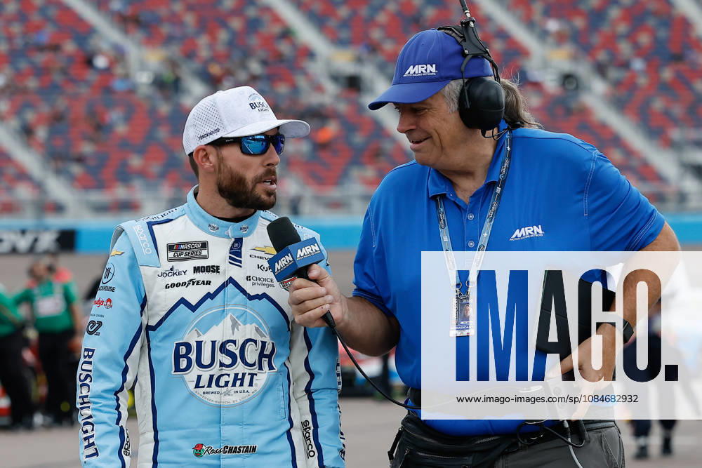AVONDALE, AZ - OCTOBER 17: Ross Chastain ( 1 Trackhouse Racing Busch Light Chevrolet) is interviewed during qualifying the NASCAR, Motorsport, USA Cup Series Playoffs Freeway Insurance 500 on October 17, 2026, at Phoenix Raceway in Avondale, AZ. (Photo by Kevin Abele Icon Sportswire)(Photo by Kevin Abele Icon Sportswire) AUTO: OCT 17 NASCAR Cup Series Playoffs Freeway Insurance 500 Icon261017016500