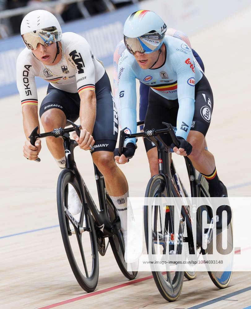 German Tim Torn Teutenberg and Belgian Jules Hesters pictured during the Mens Elimination Race event at the UCI Track cycling, Rad, Radsport, Bahnrad, Bahn World Championships in Shanghai, China on Sunday 18 October 2026. The worlds are taking place from 14 to 18 October 2026. BENOITxDOPPAGNE x190175722x