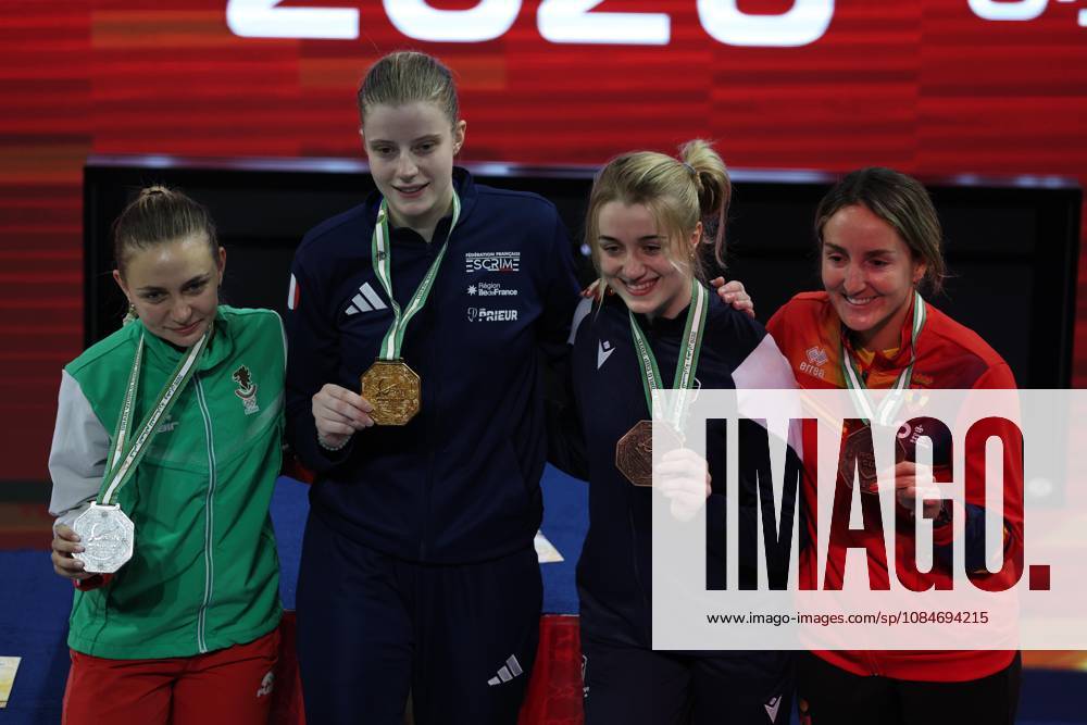 FIE Fencing World Cup in Algeria ORAN, ALGERIA - OCTOBER 18: French fencer Toscane Tori (2nd L) receives her gold medal during the award ceremony at the FIE Fencing World Cup at the Miloud Hadefi Olympic Complex in Oran, Algeria, on October 18, 2026. Tori defeats Bulgaria s Yoana Ilieva 15-12 in the women s individual sabre final to claim her first career World Cup title. Farouk Batiche Anadolu Oran Algeria. Editorial use only. Please get in touch for any other usage.