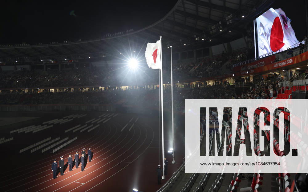 (261018) -- NAGOYA, Oct. 18, 2026 -- The Japanese national flag is raised during the opening ceremony of the Aichi-Nagoya Asian Para Games in Nagoya, Japan, Oct. 18, 2026. ) (SP)JAPAN-NAGOYA-ASIAN PARA GAMES-OPENING CEREMONY YaoxQilin