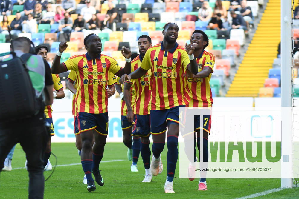 IPA89851727 - Lecce s Kialonda Gaspar celebrates after scoring a goal during the Italian Serie A soccer match between Udinese Calcio and US Lecce on October 18, 2026, at the Bluenergy Stadium in Udine, Italy. ANSA Ettore Griffoni during the Serie A soccer match between Udinese Calcio and US Lecce in Udine, Italy, on October 18, 2026