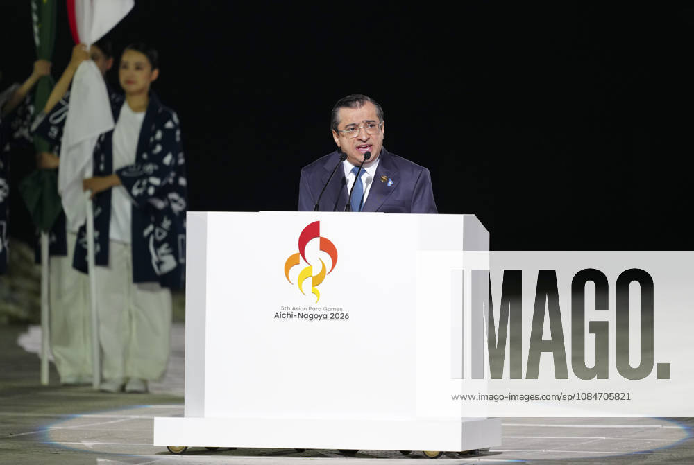 (261018) -- NAGOYA, Oct. 18, 2026 -- Majid Rashed, president of the Asian Paralympic Committee, speaks during the opening ceremony of the Aichi-Nagoya Asian Para Games in Nagoya, Japan, Oct. 18, 2026. ) (SP)JAPAN-NAGOYA-ASIAN PARA GAMES-OPENING CEREMONY JiaxHaocheng