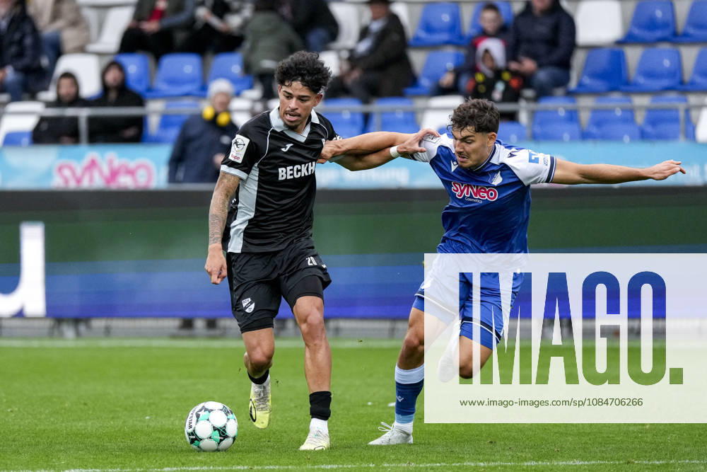 From left: Andre Leipold (Verl), 20; Sean Dulic (TSG II), 3; tackle, game scene, duel, duel, tackle, tackling, dynamics, action, 10 18 2026, Sinsheim, Germany, soccer, 3rd Division, TSG 1899 Hoffenheim II vs. SC Verl, DFB and DFL regulations prohibit any use of photographs as image sequences and or quasi-video