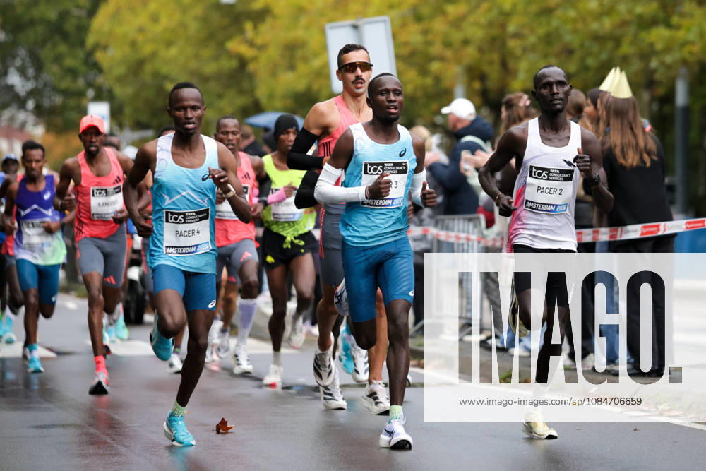 18th October 2026; Amsterdam, Netherlands; TCS Amsterdam Marathon; Pacemakerslead a group of elite men along Beethovenstraat AnthonyxBenoit