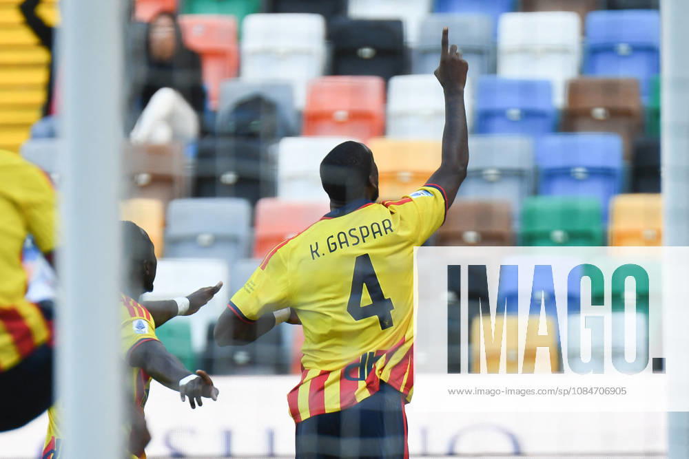 SOCCER - Serie A - Udinese Calcio vs. US Lecce Photo by IPA ABACAPRESS.COM89851729 - Lecce s Kialonda Gaspar celebrates after scoring a goal during the Serie A soccer match between Udinese Calcio and US Lecce in Udine, Italy, on October 18, 2026 Udine Italy