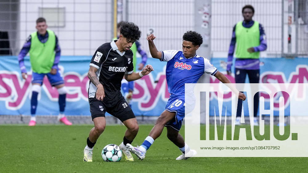 From left: Andre Leipold (Verl), 20, Tiago Poller (TSG II), 20, tackle, game scene, duel, tackle, tackling, dynamic, action, 18 10 2026, Sinsheim, Germany, soccer, 3rd Division, TSG 1899 Hoffenheim II vs. SC Verl, DFB and DFL regulations prohibit any use of photographs as image sequences and or quasi-video
