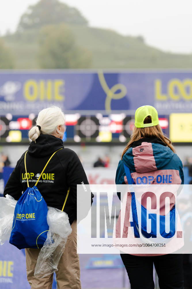 GER, Biathlon, Women, IBU Biathlon Loop One Festival 2026, 2026–2027 Season, Women’s Super Sprint Qualification, Heat 1, 4 fans in front of the shooting range, Munich Olympic Park, Bavaria, Germany