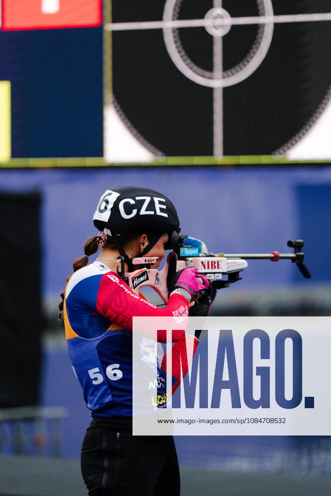 GER, Biathlon, Women, IBU Biathlon Loop One Festival 2026, 2026–2027 Season, Women’s Super Sprint Qualification Heat 1, 4. Heda Mikolasova (CZE), 56, standing at the shooting range during warm-ups, Munich Olympic Park, Bavaria, Germany