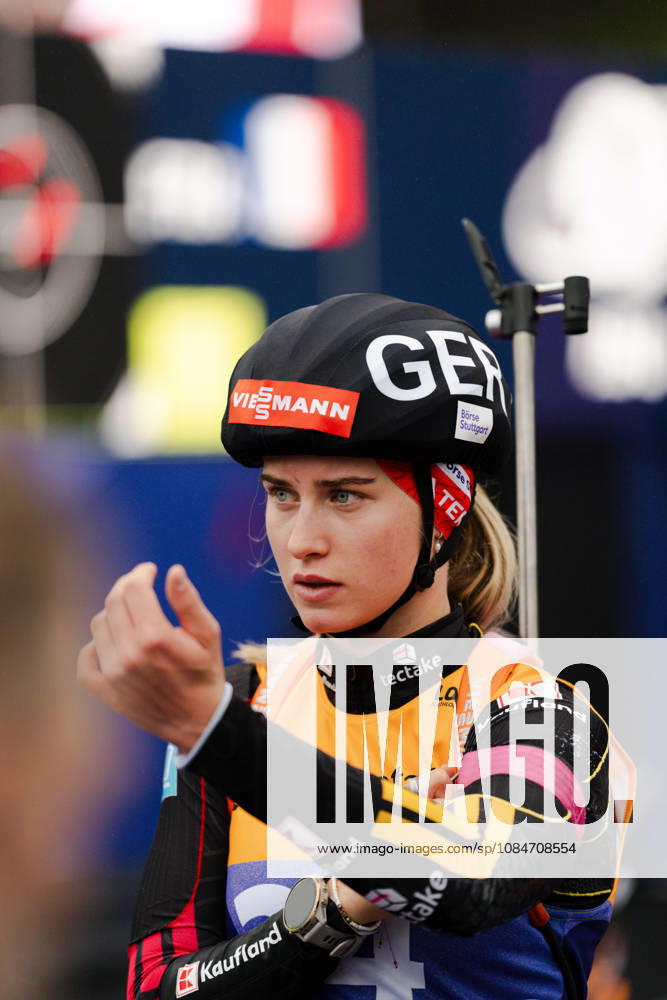 GER, Biathlon, Women, IBU Biathlon Loop One Festival 2026, 2026–2027 Season, Women’s Super Sprint Qualification Heat 1–4: Johanna Puff (DEU), No. 43, pictured warming up at the Olympic Park in Munich, Bavaria, Germany