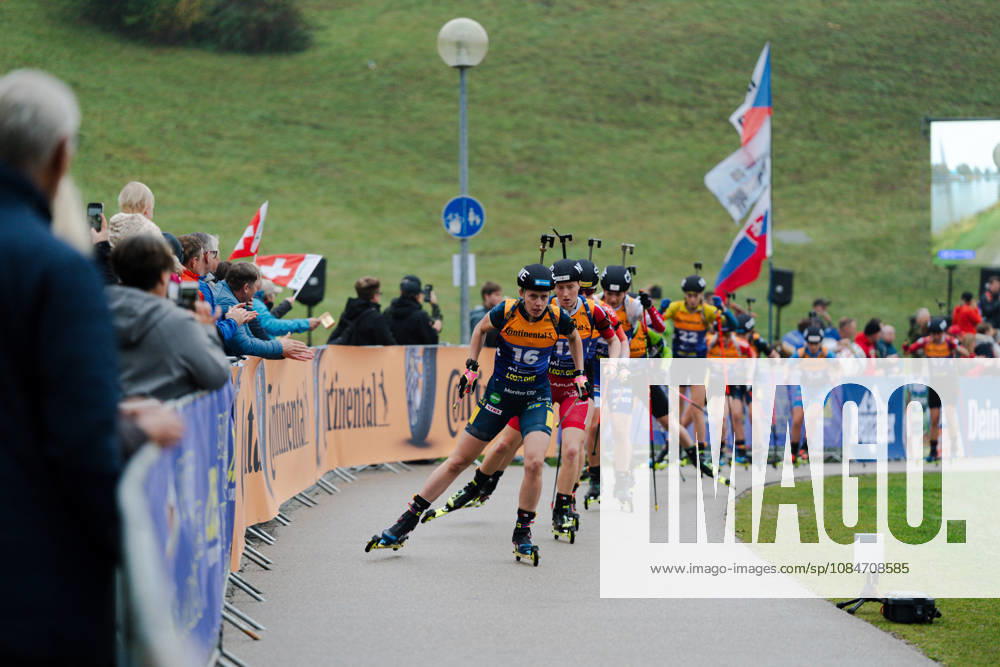 GER, Biathlon, Women, IBU Biathlon Loop One Festival 2026, 2026–2027 Season, Women’s Super Sprint Qualification, Heat 1, 4: Elvira Oeberg (SWE), 16; Ukaleq A. Slettemark (GRL), 12, in the lead at Munich Olympic Park, Bavaria, Germany