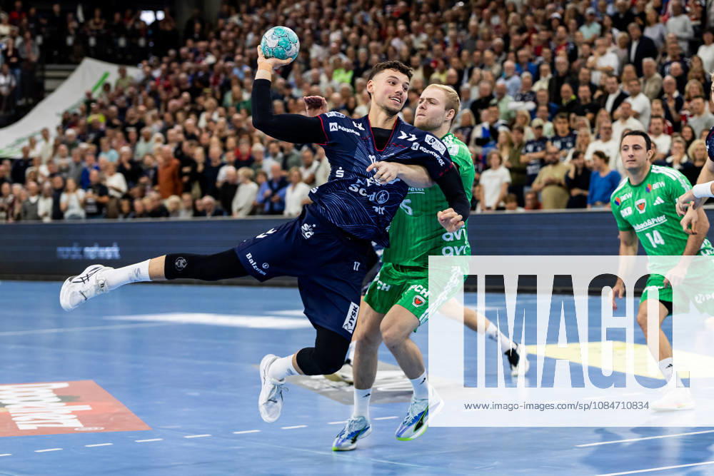 Opel HBL SG Flensburg Handewitt vs. Füchse Berlin, October 18, 2026, Marko Grgic No. 17, SG Flensburg Handewitt vs. Matthes Langhoff No. 25, Füchse Berlin Opel HBL SG Flensburg Handewitt vs. Füchse Berlin, GGW Arena on October 18, 2026
