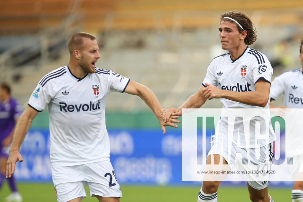Nico Paz of Como 1907 celebrates with Ivan Smolcic of Como 1907 the goal of 0-2 scored during the serie A match between ACF Fiorentina and Como 1907 at Artemio Franchi Stadium in Firenze (Italy), October 18, 2026. massimilianoxcarnabuci