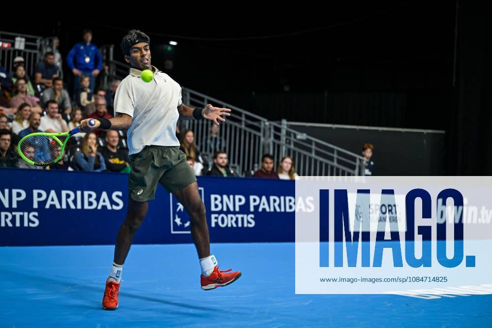 Nishesh Basavareddy of the United States pictured in action during the European Open ATP, Tennis Herren tennis tournament in Brussels, on Saturday 18 October. This year s edition of the tournament is taking place from 17 to 25 October DAVIDxPINTENS x190207884x