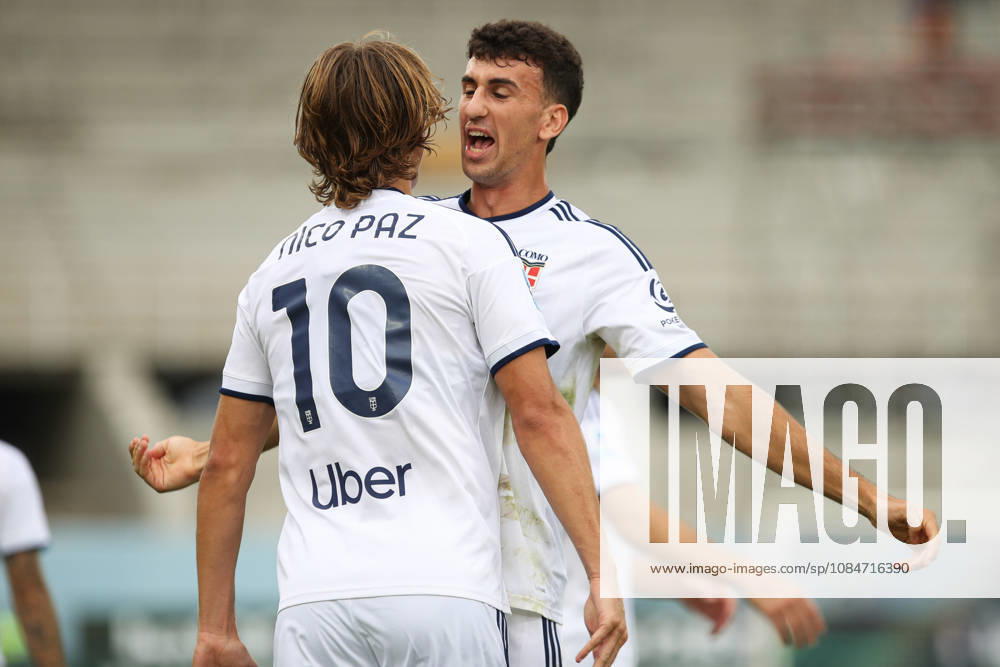 Nico Paz of Como 1907 celebrates with Jacobo Ramon of Como 1907 the goal of 0-2 scored during the serie A match between ACF Fiorentina and Como 1907 at Artemio Franchi Stadium in Firenze (Italy), October 18, 2026. massimilianoxcarnabuci