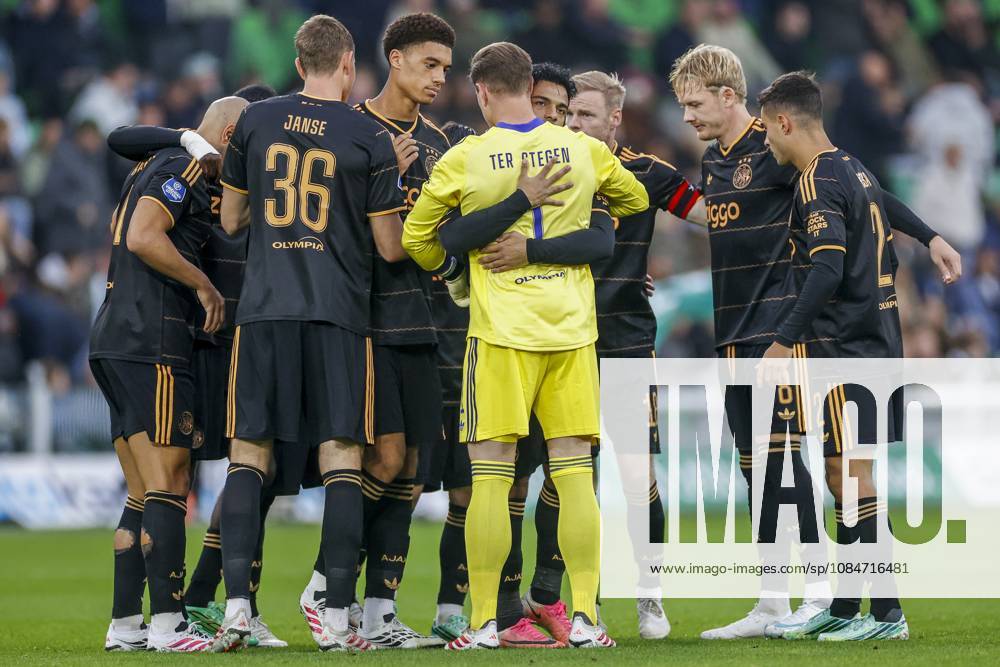 , Euroborg Stadium, season 2026 2027 , Dutch Eredivisie Football , match between FC Groningen and Ajax. Picture shows team from Ajax Amsterdam Ajax player Aaron Bouwman, Ajax player Owen Wijndal, Ajax player Julian Brandt, Ajax player Davy Klaassen Groningen - Ajax x208696287x