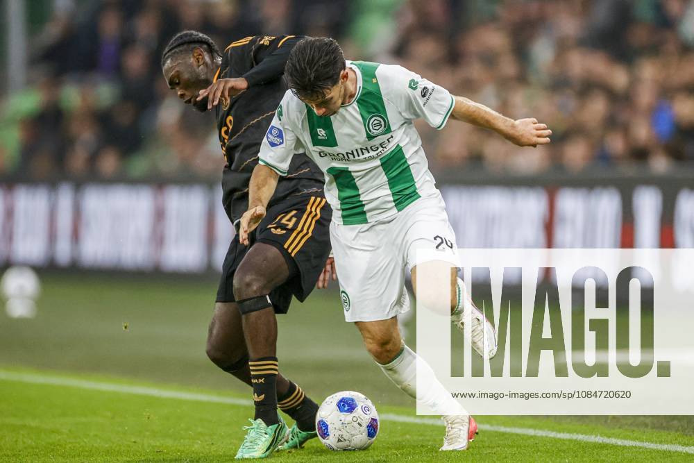 , Euroborg Stadium, season 2026 2027 , Dutch Eredivisie Football , match between FC Groningen and Ajax. Picture shows Ajax player Jorthy Mokio and FC Groningen player Pelle Clement Groningen - Ajax x208700714x