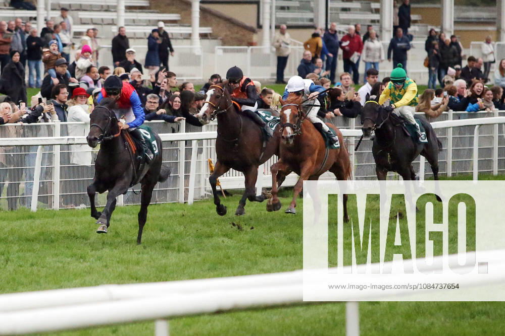 Iffezheim, Baden-Württemberg, GER: Shejtan, ridden by Bauyrzhan Murzabayev, wins at the Baden-Baden Racetrack in Iffezheim. Horse, jockey, Shejtan, Murzabayev, Victory, Finish, Finish Line 261018B948IFFEZHEIM JPG