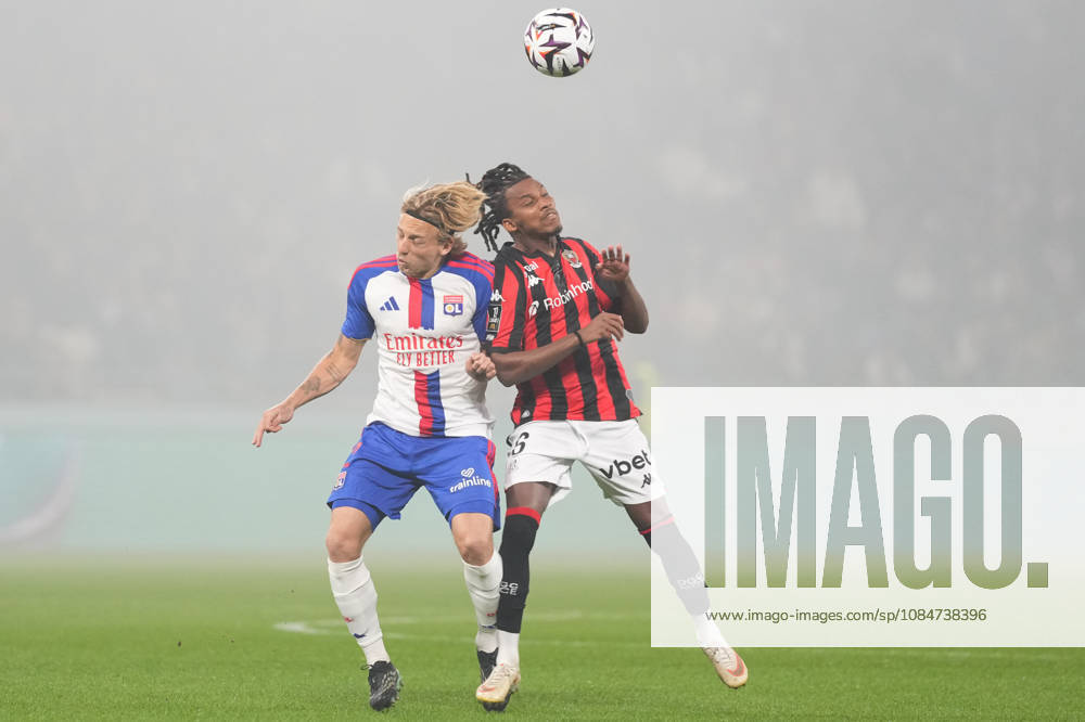 Olympique Lyonnais v OGC Nice - Ligue 1 McDonald s 2026 2027 Mads BIDSTRUP of Olympique Lyonnais and Hicham BOUDAOUI of OGC Nice during Ligue 1 McDonald s match between Lyon and Nice at Groupama Stadium on October 18, 2026 in Lyon, France. Lyon France