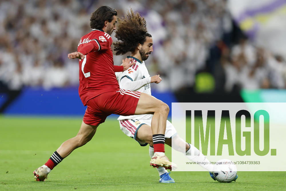 Marc Cucurella of Real Madrid CF and Juan Iglesias of Sevilla FC battle for the ball during the LaLiga EA Sports match between Real Madrid CF and Sevilla FC at Estadio Santiago Bernabéu on October 18, 2026, in Madrid, Spain. Photo by Manu Reino, DeFodi Images