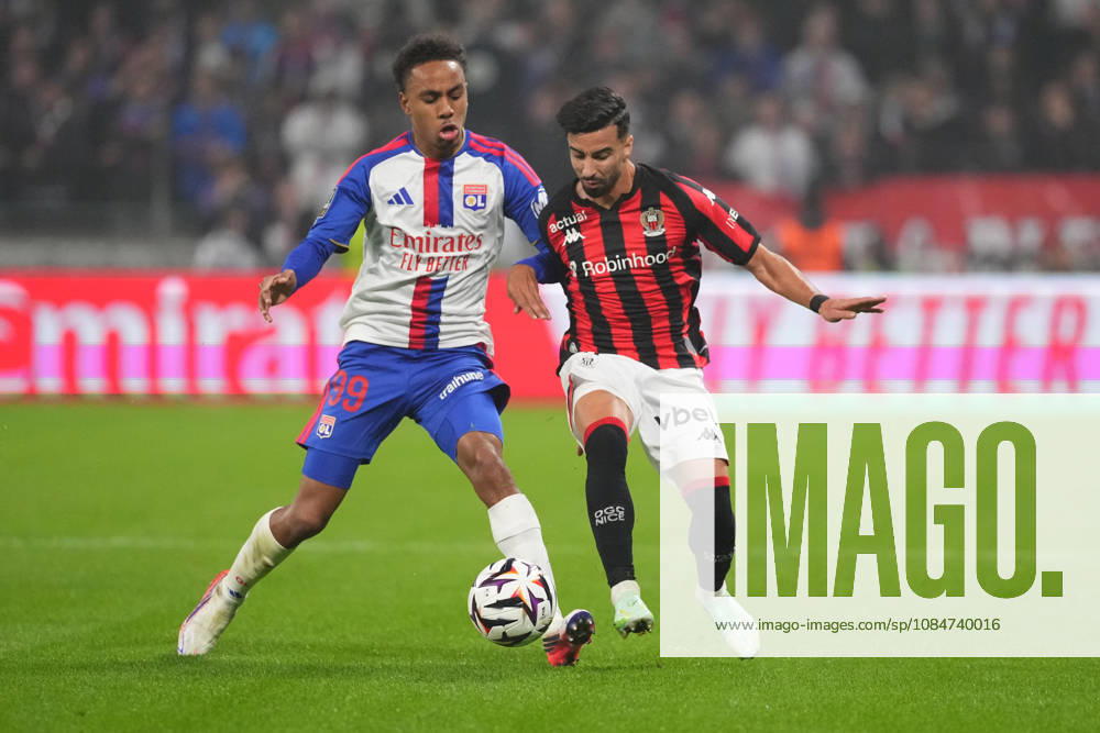 Olympique Lyonnais v OGC Nice - Ligue 1 McDonald s 2026 2027 Mohamed EL AMINE AMOURA of Nice and Noah NARTEY of Olympique Lyonnais during Ligue 1 McDonald s match between Lyon and Nice at Groupama Stadium on October 18, 2026 in Lyon, France. Lyon France