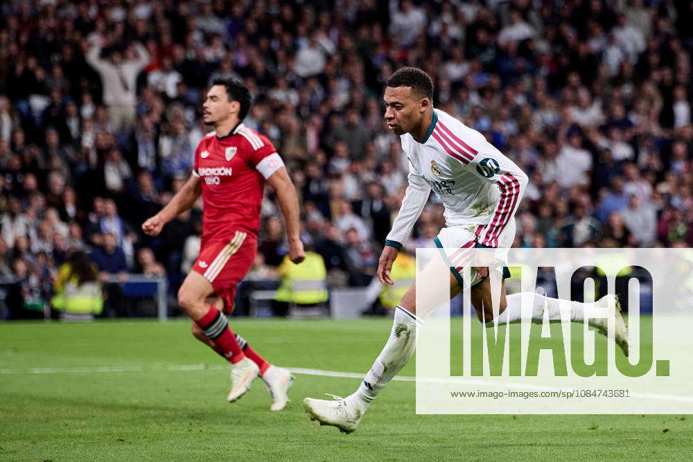 Kylian Mbappe of Real Madrid CF celebrates after scoring a goal during La Liga football match between Real Madrid CF and Sevilla at Santiago Bernabeu Stadium in Madrid, Spain, October 18, 2026 Soccer 2026: Real Madrid CF Vs Sevilla - ZUMAa206 20261018_zsp_a206_057