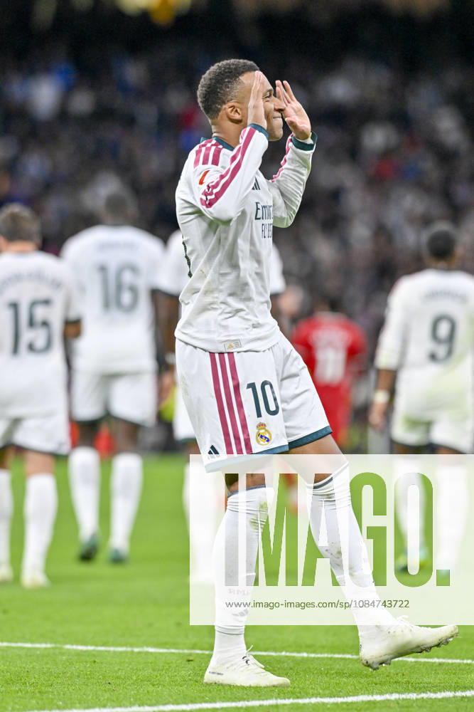 10 KYLIAN MBAPPE of Real Madrid CF celebrates a goal during the match on Matchday 9 of the 2026-27 National League First Division Championship between REAL MADRID C.F. and SEVILLA FC, played at the Bernabeu Stadium on October 17, 2026, in Madrid, Spain. REAL MADRID C.F. Vs. SEVILLA FC - 2026 27 National League First Division Championship 10.18.26 - ZUMAc312 20261018_zsp_c312_034