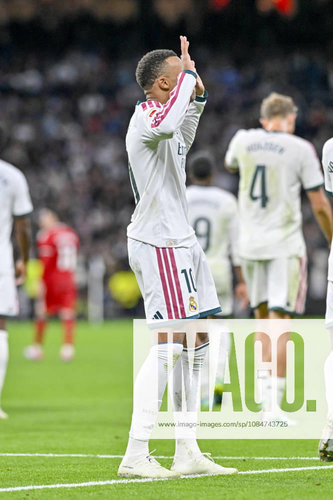 10 KYLIAN MBAPPE of Real Madrid CF celebrates a goal during the match on Matchday 9 of the 2026-27 National League First Division Championship between REAL MADRID C.F. and SEVILLA FC, played at the Bernabeu Stadium on October 17, 2026, in Madrid, Spain. REAL MADRID C.F. Vs. SEVILLA FC - 2026 27 National League First Division Championship 10.18.26 - ZUMAc312 20261018_zsp_c312_035