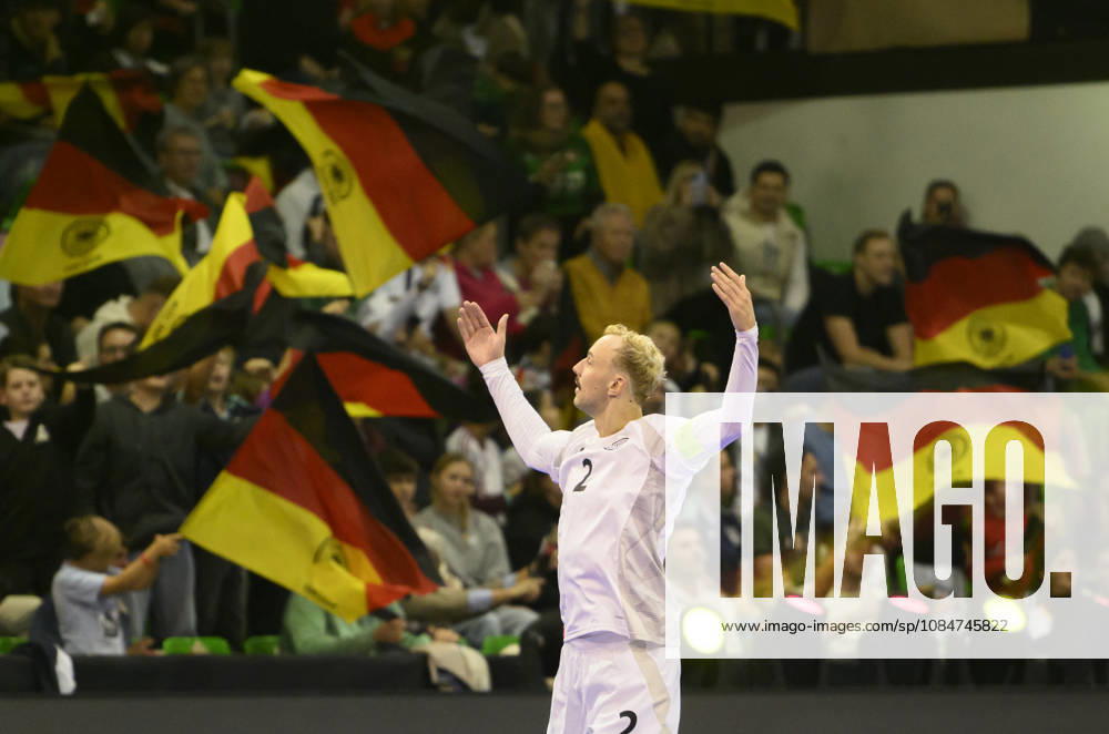 Christopher Wittig (GER) celebrates after scoring his goal in the 2-2 Futsal World Cup qualifying match between Germany and Lithuania (4-2), on October 18, 2026, at the Westenergie Sporthalle in Mülheim an der Ruhr, Germany