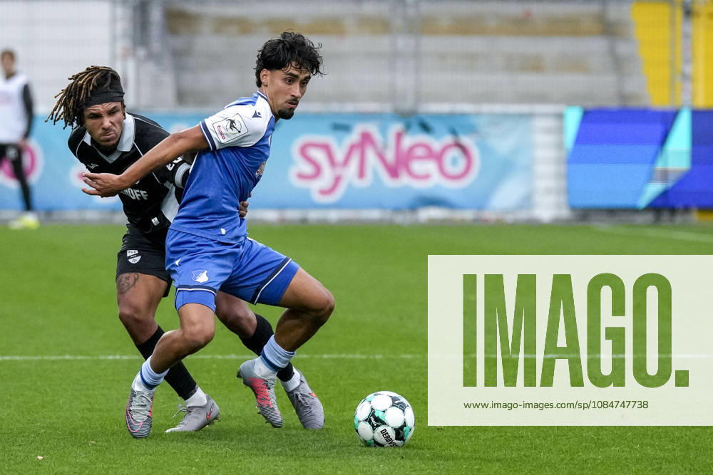 From left: Joshua Eze (Verl), 6; Yasin Zor (TSG II), 10; tackle, game scene, duel, tackle, tackling, dynamics, action, 18 10 2026, Sinsheim, Germany, soccer, 3rd Division, TSG 1899 Hoffenheim II vs. SC Verl, DFB and DFL regulations prohibit any use of photographs as image sequences and or quasi-video