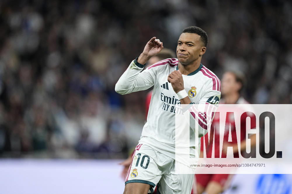 Kylian Mbappe of Real Madrid CF celebrates after scoring his team s third goal during the Spanish League, LaLiga EA Sports, football match between Real Madrid and Sevilla FC at Bernabeu stadium on October 18, 2026, in Madrid, Spain. Real Madrid V Sevilla FC - LaLiga EA Sports - ZUMAa181 20261018_zaa_a181_413