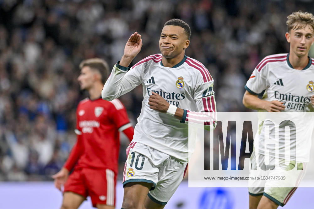10 KYLIAN MBAPPE of Real Madrid CF celebrates a goal during the match on Matchday 9 of the 2026-27 National League First Division Championship between REAL MADRID C.F. and SEVILLA FC, played at the Bernabeu Stadium on October 17, 2026, in Madrid, Spain. REAL MADRID C.F. Vs. SEVILLA FC - 2026 27 National League First Division Championship 10.18.26 - ZUMAc312 20261018_zsp_c312_100