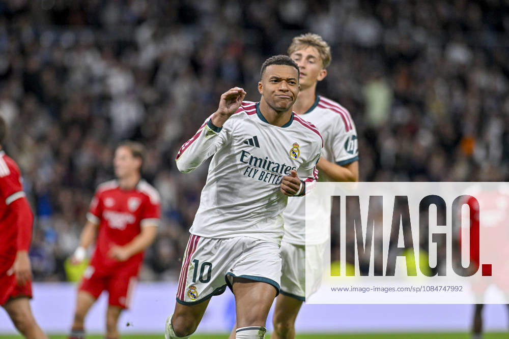 10 KYLIAN MBAPPE of Real Madrid CF celebrates a goal during the match on Matchday 9 of the 2026-27 National League First Division Championship between REAL MADRID C.F. and SEVILLA FC, played at the Bernabeu Stadium on October 17, 2026, in Madrid, Spain. REAL MADRID C.F. Vs. SEVILLA FC - 2026 27 National League First Division Championship 10.18.26 - ZUMAc312 20261018_zsp_c312_101