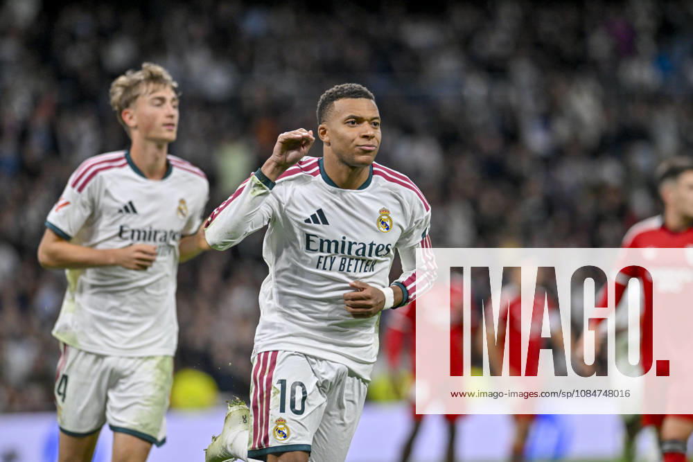 10 KYLIAN MBAPPE of Real Madrid CF celebrates a goal during the match on Matchday 9 of the 2026-27 National League First Division Championship between REAL MADRID C.F. and SEVILLA FC, played at the Bernabeu Stadium on October 17, 2026, in Madrid, Spain. REAL MADRID C.F. Vs. SEVILLA FC - 2026 27 National League First Division Championship 10.18.26 - ZUMAc312 20261018_zsp_c312_084