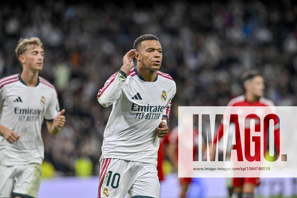 10 KYLIAN MBAPPE of Real Madrid CF celebrates a goal during the match on Matchday 9 of the 2026-27 National League First Division Championship between REAL MADRID C.F. and SEVILLA FC, played at the Bernabeu Stadium on October 17, 2026, in Madrid, Spain. REAL MADRID C.F. Vs. SEVILLA FC - 2026 27 National League First Division Championship 10.18.26 - ZUMAc312 20261018_zsp_c312_085