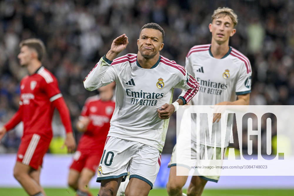 10 KYLIAN MBAPPE of Real Madrid CF celebrates a goal during the match on Matchday 9 of the 2026-27 National League First Division Championship between REAL MADRID C.F. and SEVILLA FC, played at the Bernabeu Stadium on October 17, 2026, in Madrid, Spain. REAL MADRID C.F. Vs. SEVILLA FC - 2026 27 National League First Division Championship 10.18.26 - ZUMAc312 20261018_zsp_c312_089