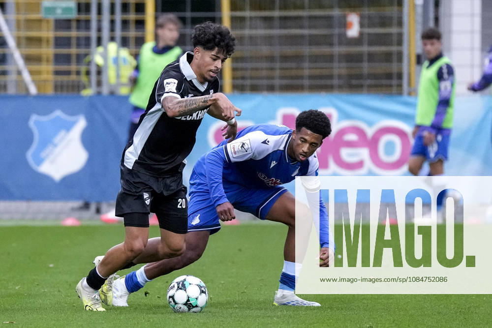 From left: Andre Leipold (Verl), 20; Natnael Abraha (TSG II), 2; tackle, game scene, duel, tackle, tackling, dynamism, action, 10 18 2026, Sinsheim, Germany, soccer, 3rd Division, TSG 1899 Hoffenheim II vs. SC Verl, DFB and DFL regulations prohibit any use of photographs as image sequences and or quasi-video