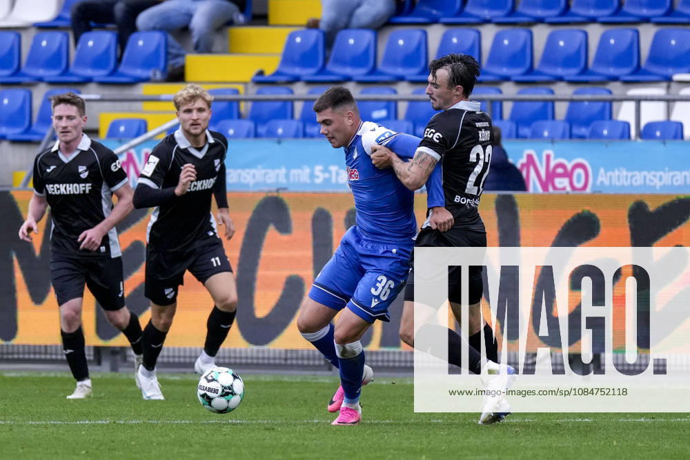 From left: Jakov Dedic (TSG II), 36, Noah König (Verl), 22, tackle, game scene, duel, tackle, tackling, dynamic, action, 10 18 2026, Sinsheim, Germany, soccer, 3rd League, TSG 1899 Hoffenheim II vs. SC Verl, DFB and DFL regulations prohibit any use of photographs as image sequences and or quasi-video